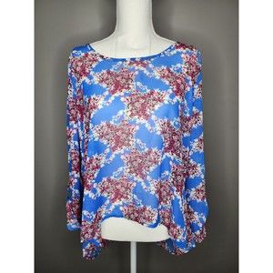 WISHFUL PARK Semi-Open Back Floral Sheer Blouse. High to  Low. Size: XL
